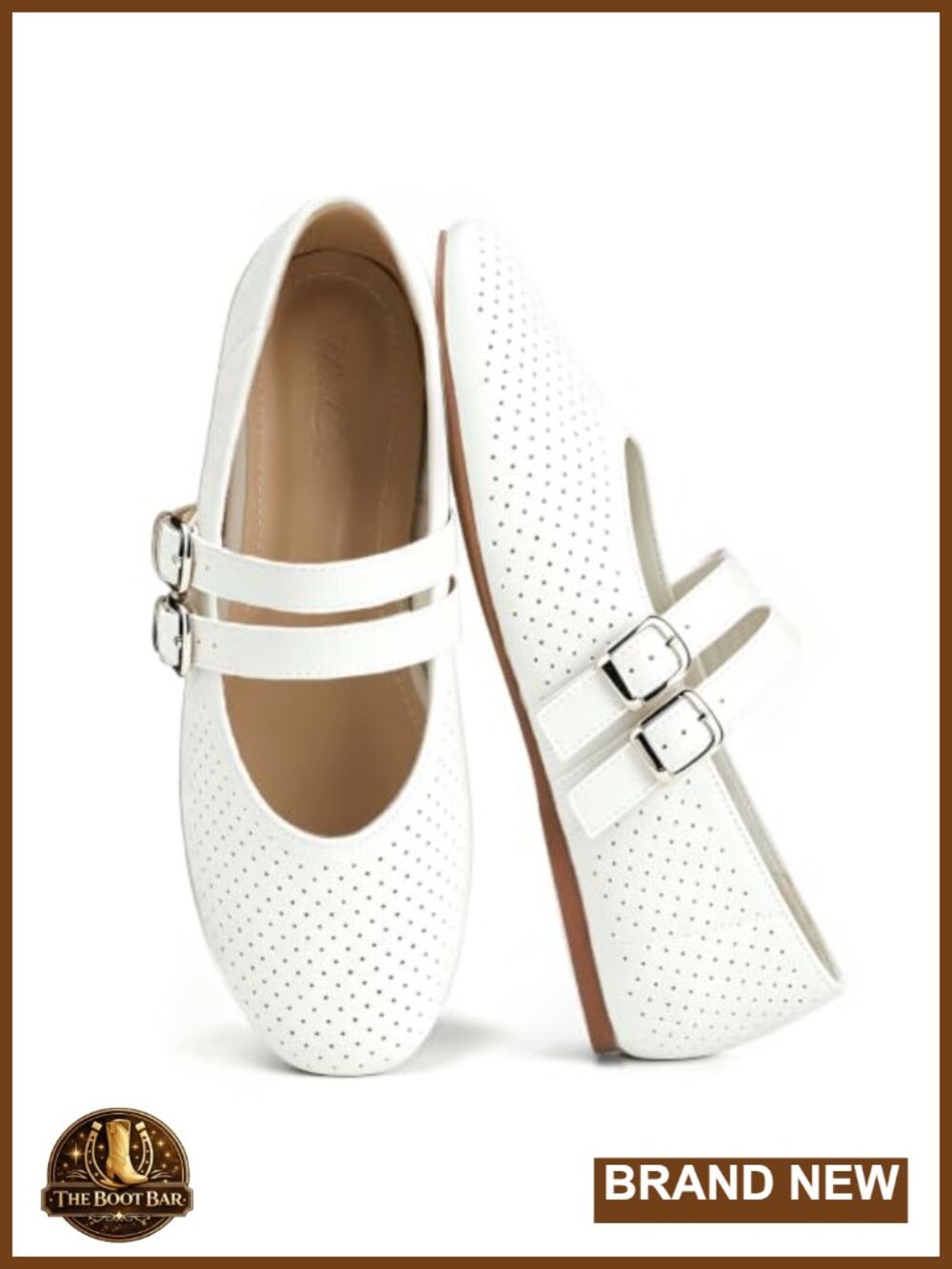Suede Mary Jane Flats Perforated Round Toe Double Buckle Women's